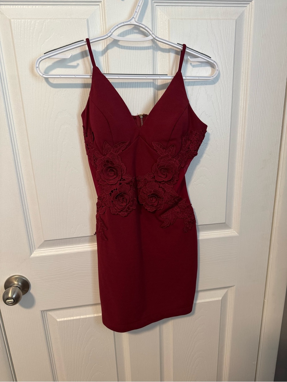 Windsor Wine Red Lace-Appliqué Mini Dress